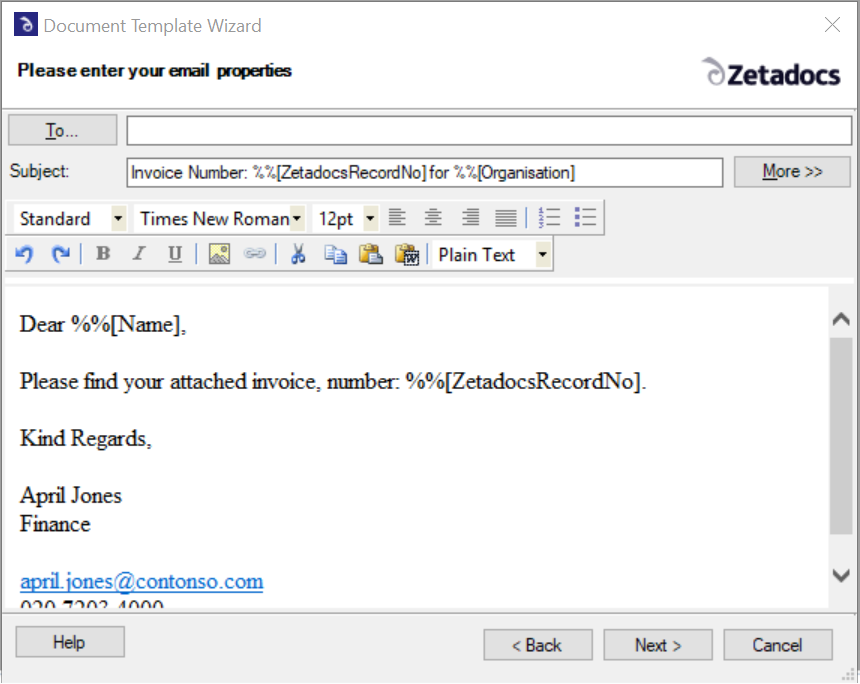 Zetadocs Dynamics Fields